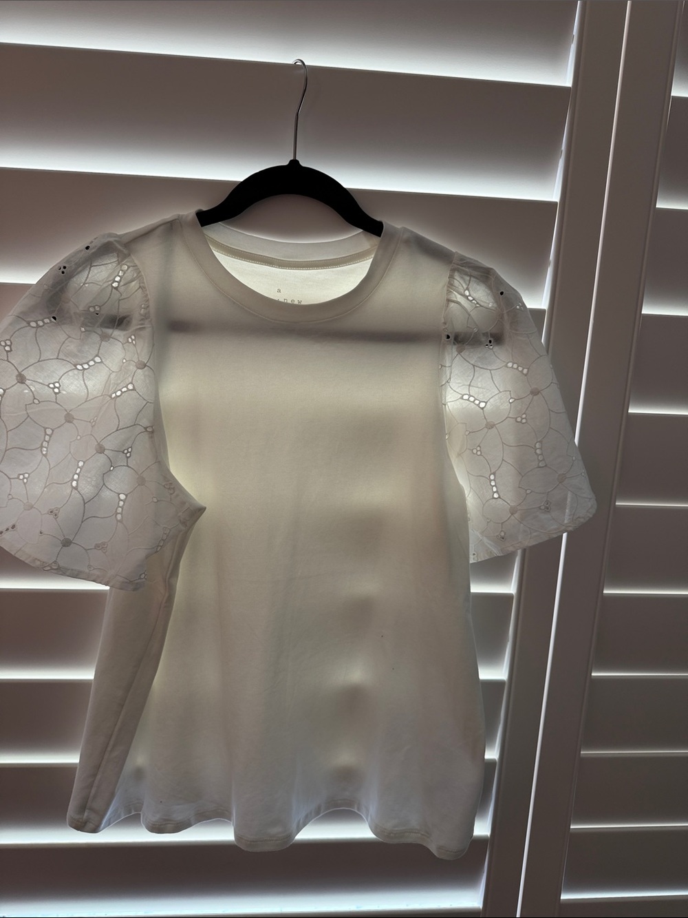 a new day White Puff Sleeve Eyelet Tee